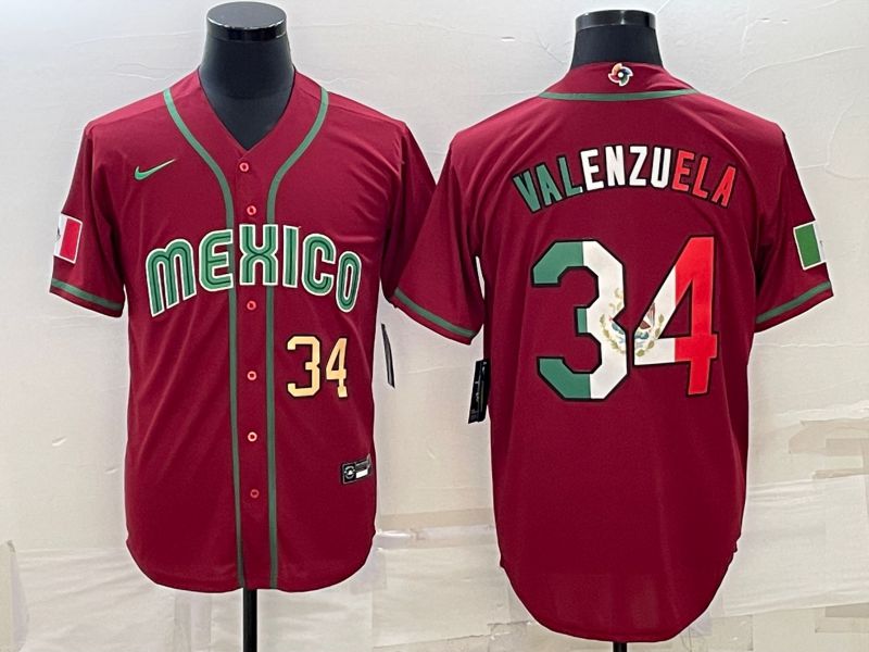 Men 2023 World Cub Mexico 34 Valenzuela Red Nike MLB Jersey5